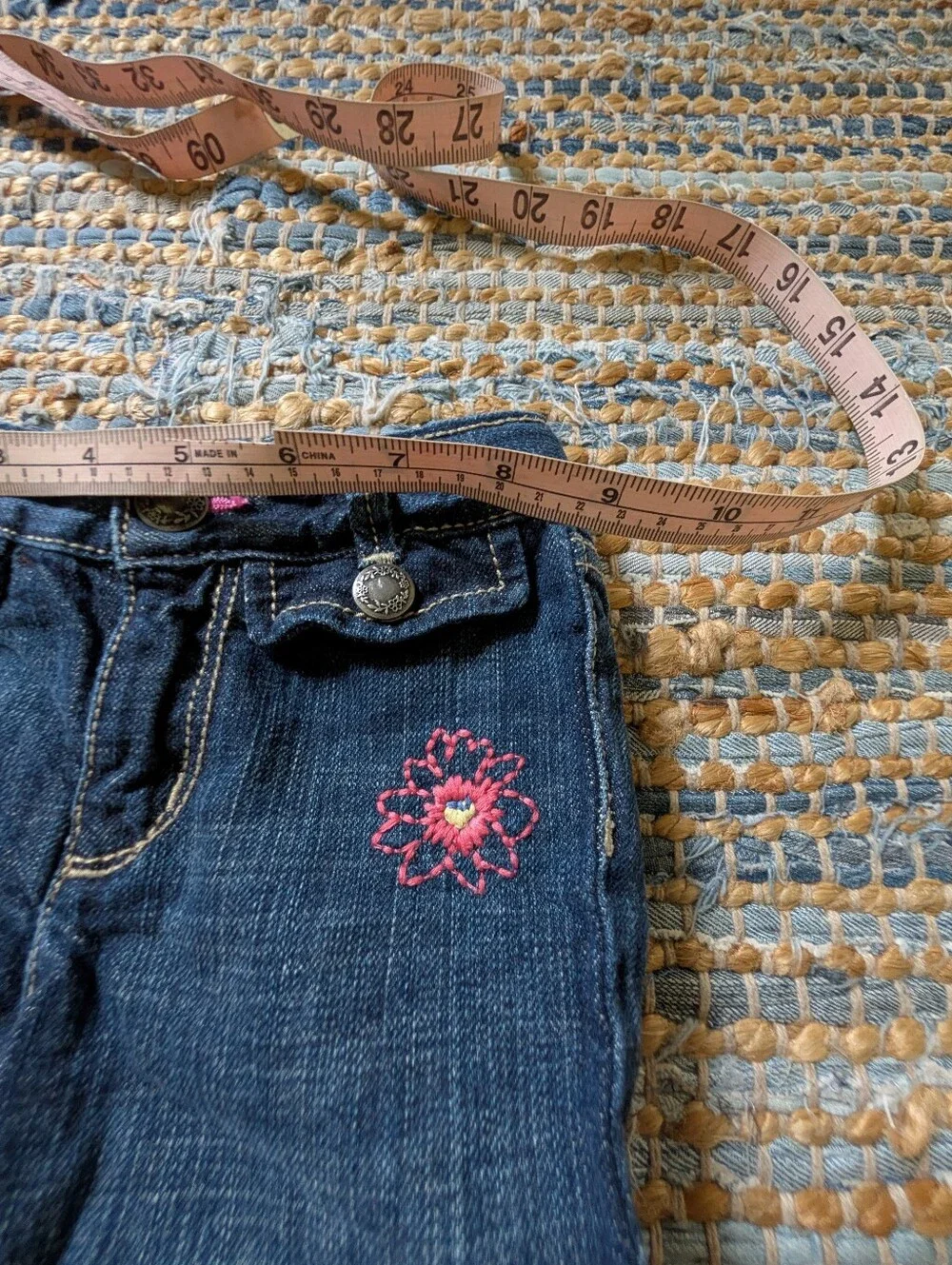 Vtg Gap Toddler Jeans 12-18M Floral Embroidered Flare Boho Y2K Dark Wash